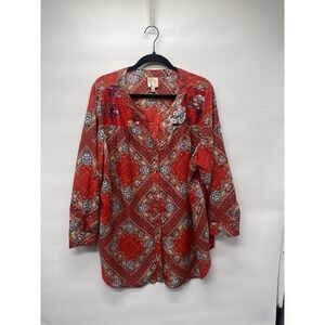Fig And Flower‎ Women's Lace  Floral Long Sleeve Blouse Sz 3X Boho Relaxed